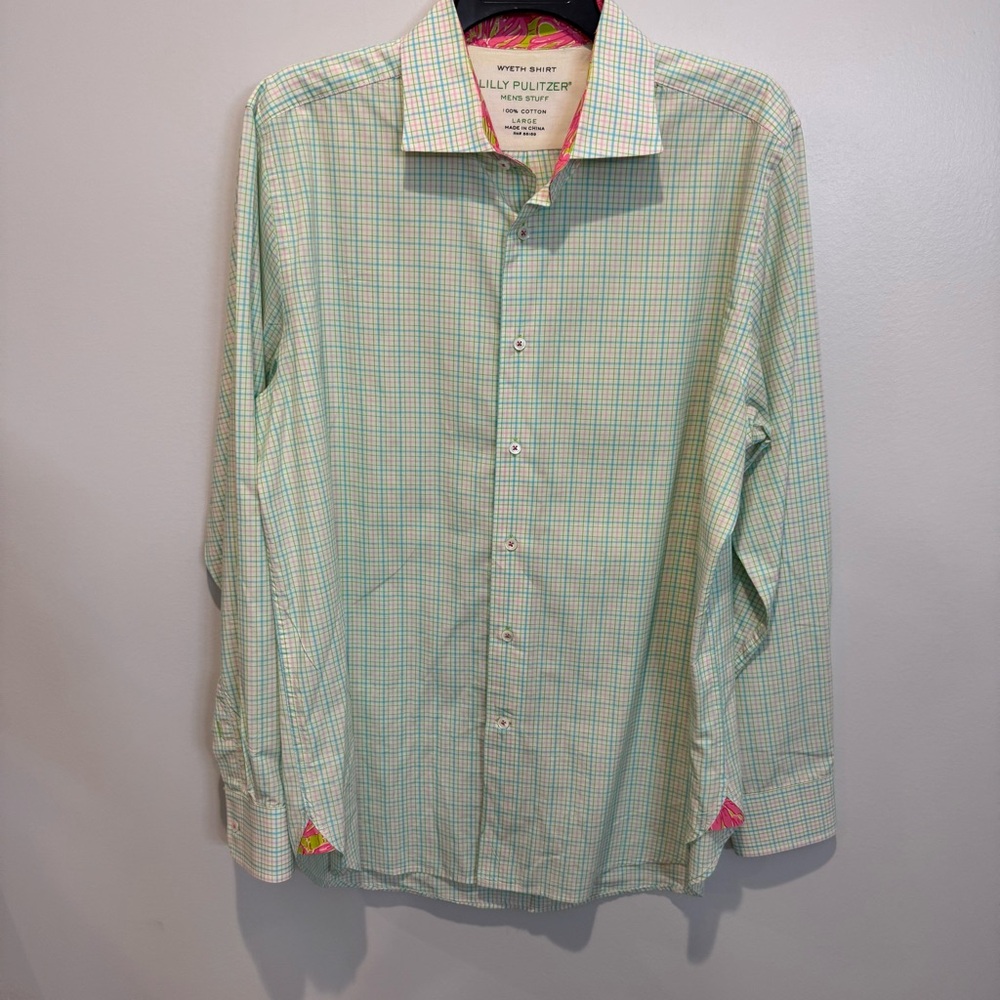 Lilly Pulitzer Plaid button front top 100% Cotton large Wyeth shirt